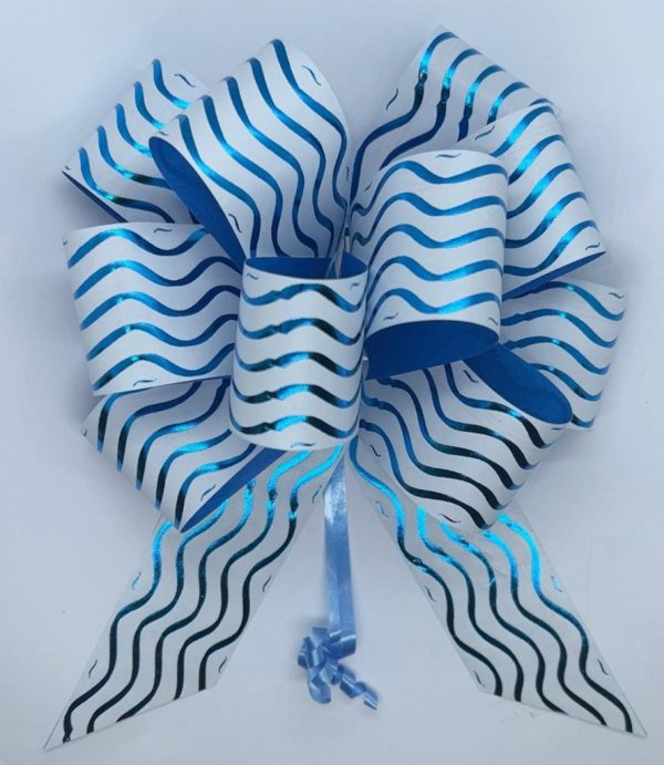 Laço para presente Flor Super- Linha serie especial Onda UN - Branco com Azul - SA-22