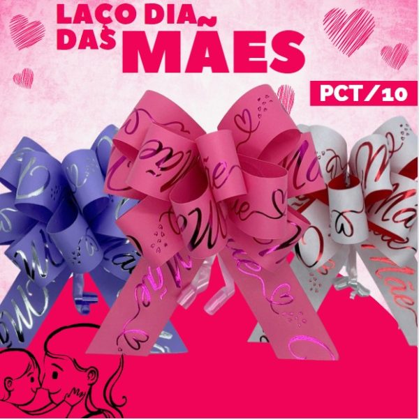 Laços Prontos Para Presente e Embalagem Laço Dia das Mães Flor grande 10 Unidades