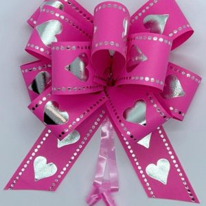 Laço para Presente Flor Grande  PCT com 10 - Linha serie especial Rosa coração prata LMN 06