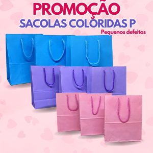PROMOÇÃO Sacolas Coloridas P Alça de Cordão/Papel Pacote com 100 Unidades ( Pequenos defeitos)