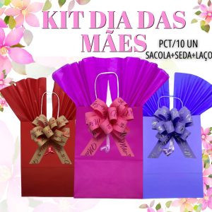 Kit dia das mães sacola+laço+seda pct/10 unidades