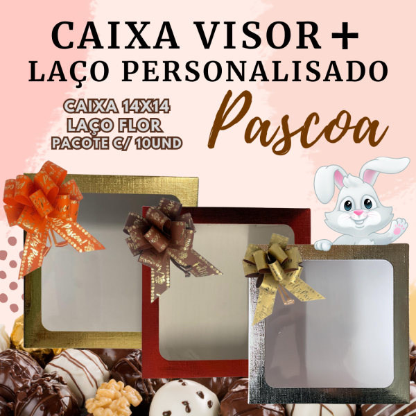 Kit 10 Unidades Caixa Visor Pascoa 19X19 + Laço Pascoa Flor