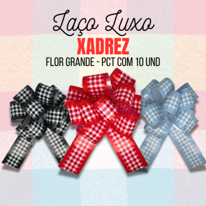 Laço Luxo Para Presente Linha Xadrez Flor Grande Pacote com 10 Unidades