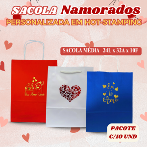 Sacola Personalizada Namorados Alça Papel/Cordão  Pacote com 10 Und